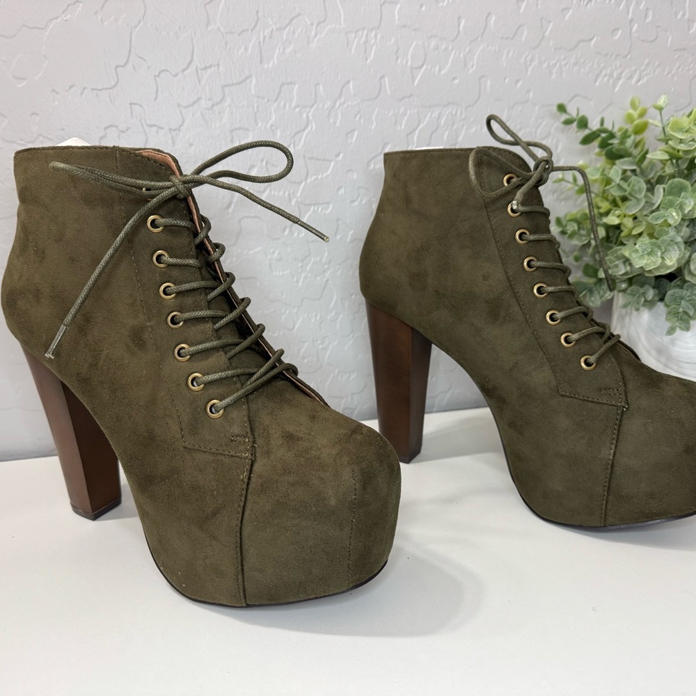 Olive Green Lace-Up Platform Booties